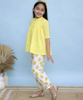 Yellow plain cotton girls top bottom 3