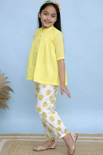 Yellow plain cotton girls top bottom