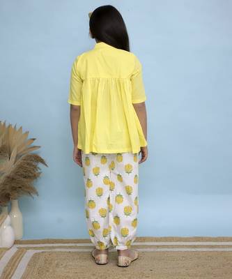 Yellow plain cotton girls top bottom 5