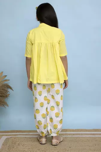 Yellow plain cotton girls top bottom