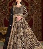 Black embroidery & sequins work net gown suit - free size(size upto 42")