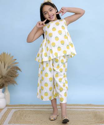 White printed cotton girls top bottom 1