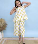 White printed cotton girls top bottom