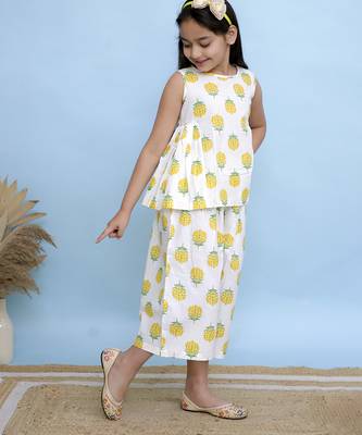 White printed cotton girls top bottom 2