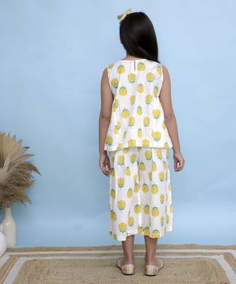 White printed cotton girls top bottom 3