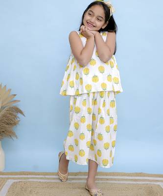 White printed cotton girls top bottom 5