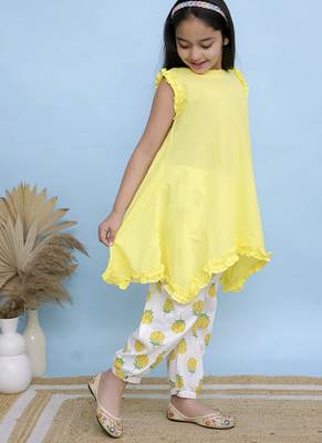 Yellow plain cotton girls kurti and pant 3