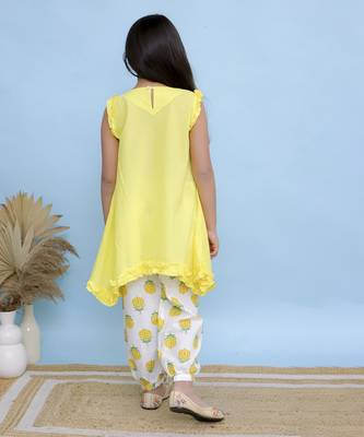 Yellow plain cotton girls kurti and pant 4