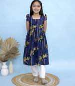 Blue printed georgette girls kurti and pant