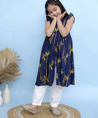 Blue printed georgette girls kurti and pant 2