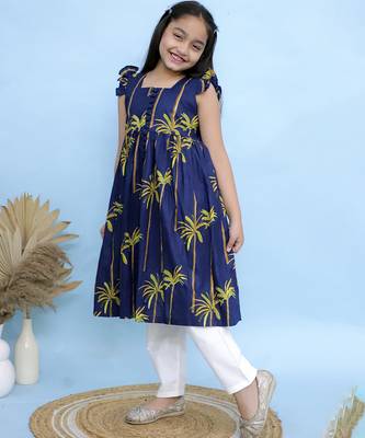 Blue printed georgette girls kurti and pant 3