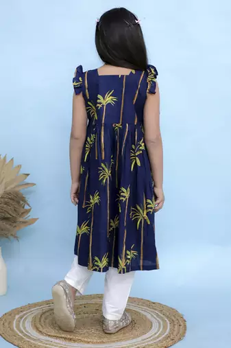 Blue printed georgette girls kurti and pant
