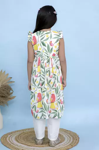 Multicolor printed cotton Girls Kurti Set