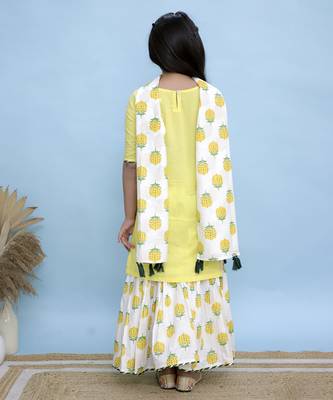 Yellow plain cotton girls sharara set 2