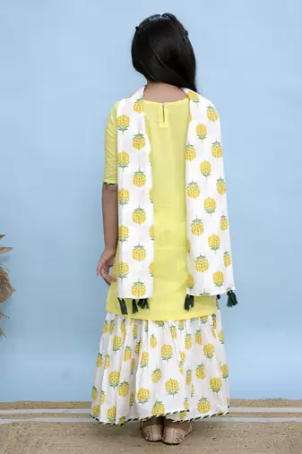 Yellow plain cotton girls sharara set