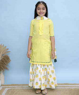 Yellow plain cotton girls sharara set 1