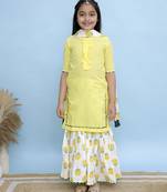Yellow plain cotton girls sharara set