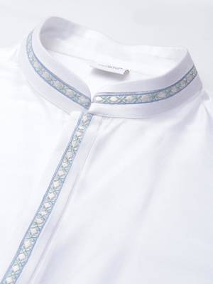 Aqua blue chanderi jacket with white short kurta 2