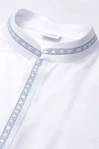 Aqua blue chanderi jacket with white short kurta