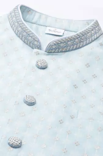 Aqua blue chanderi jacket with white short kurta