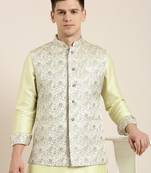 Pastel green jacquard jacket with kurta set