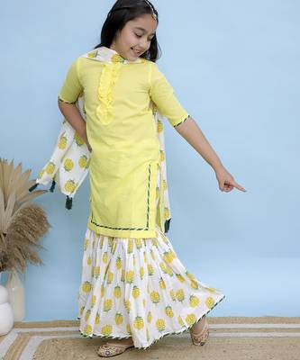 Yellow plain cotton girls sharara set 5