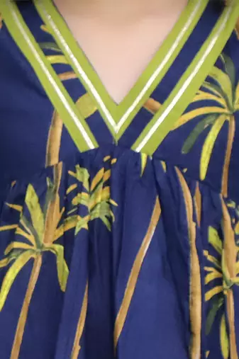 Blue printed cotton Girls Kurti Set