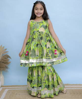 Green printed cotton girls Sharara 1