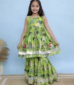 Green printed cotton girls Sharara