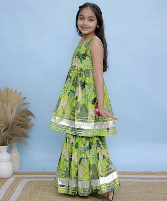 Green printed cotton girls Sharara 2