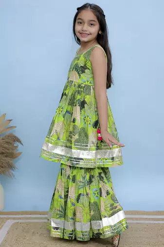 Green printed cotton girls Sharara