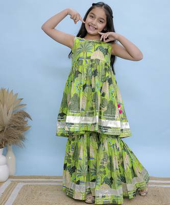 Green printed cotton girls Sharara 3