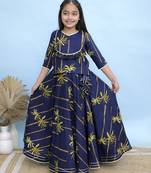 Blue printed cotton girls lehenga