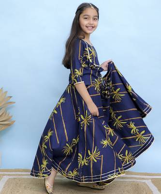Blue printed cotton girls lehenga 2
