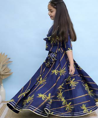 Blue printed cotton girls lehenga 4