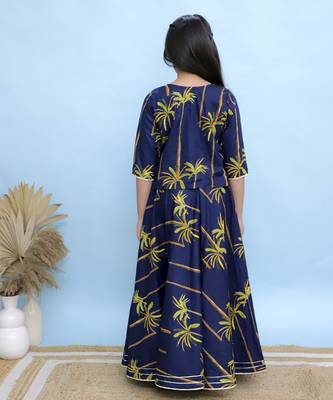 Blue printed cotton girls lehenga 5