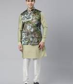 Floral print jacket with green short kurta