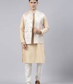 Cream gold jacket with gold kurta set