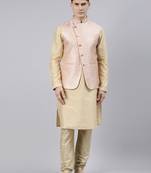 Peach brocade jacket with gold kurta
