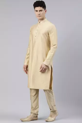 Peach brocade jacket with gold kurta
