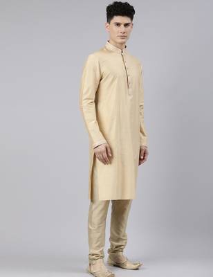Peach brocade jacket with gold kurta 4