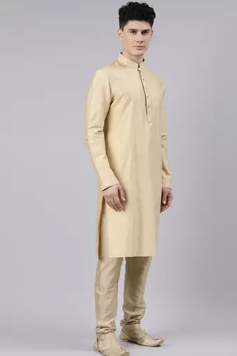Peach brocade jacket with gold kurta