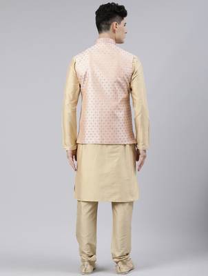 Peach brocade jacket with gold kurta 5