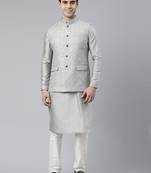 Grey chanderi booti jacket with kurta set