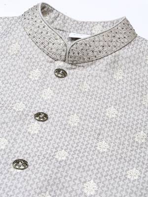 Grey chanderi booti jacket with kurta set 2
