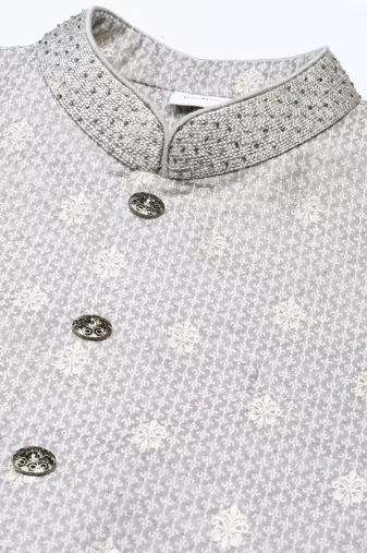 Grey chanderi booti jacket with kurta set