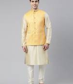 Mustard geometric jacquard jacket with kurta set