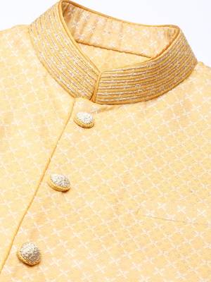 Mustard geometric jacquard jacket with kurta set 2