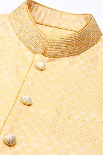 Mustard geometric jacquard jacket with kurta set