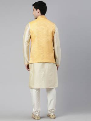 Mustard geometric jacquard jacket with kurta set 4
